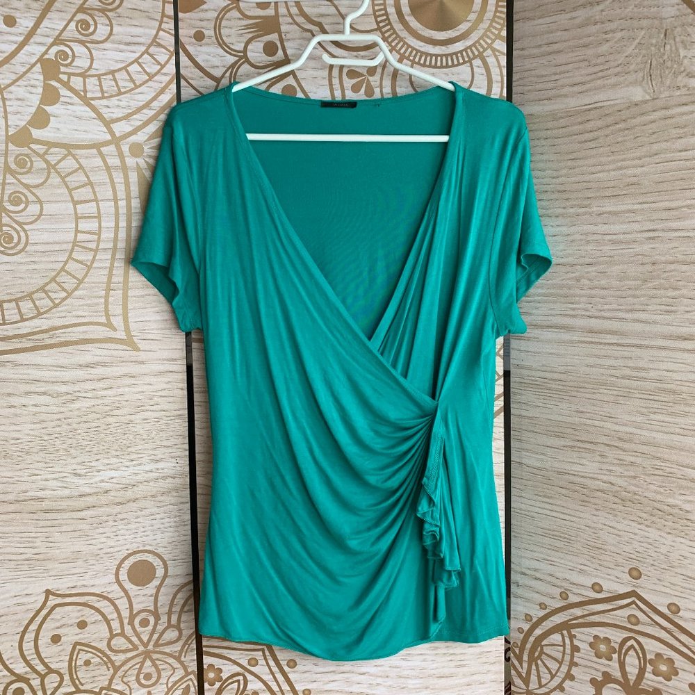 tahari turquoise wrap top Y2K